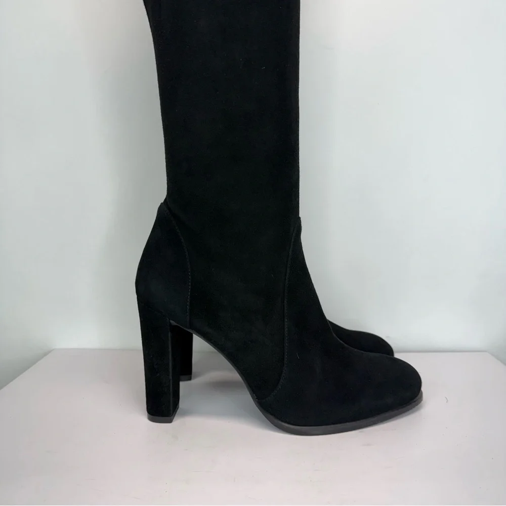 New Stuart Weitzman Highland Over The Knee Boot Black Suede Sz 9